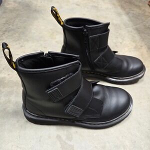 Dr Martens 1460 Easy On J Black Leather Zip Strap Boots Women Size 5 US Kid's 4